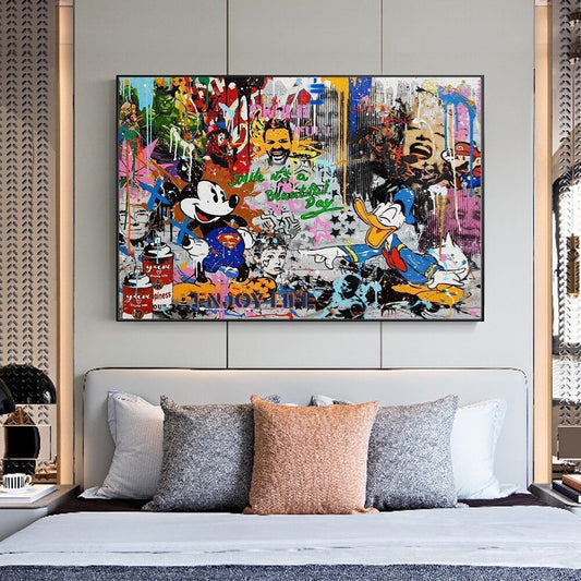 Disney Mickey Mouse Graffiti Art Canvas Paintings on the Wall Posters and Prints Donald Duck Abstract Street Art Picture Cuadros