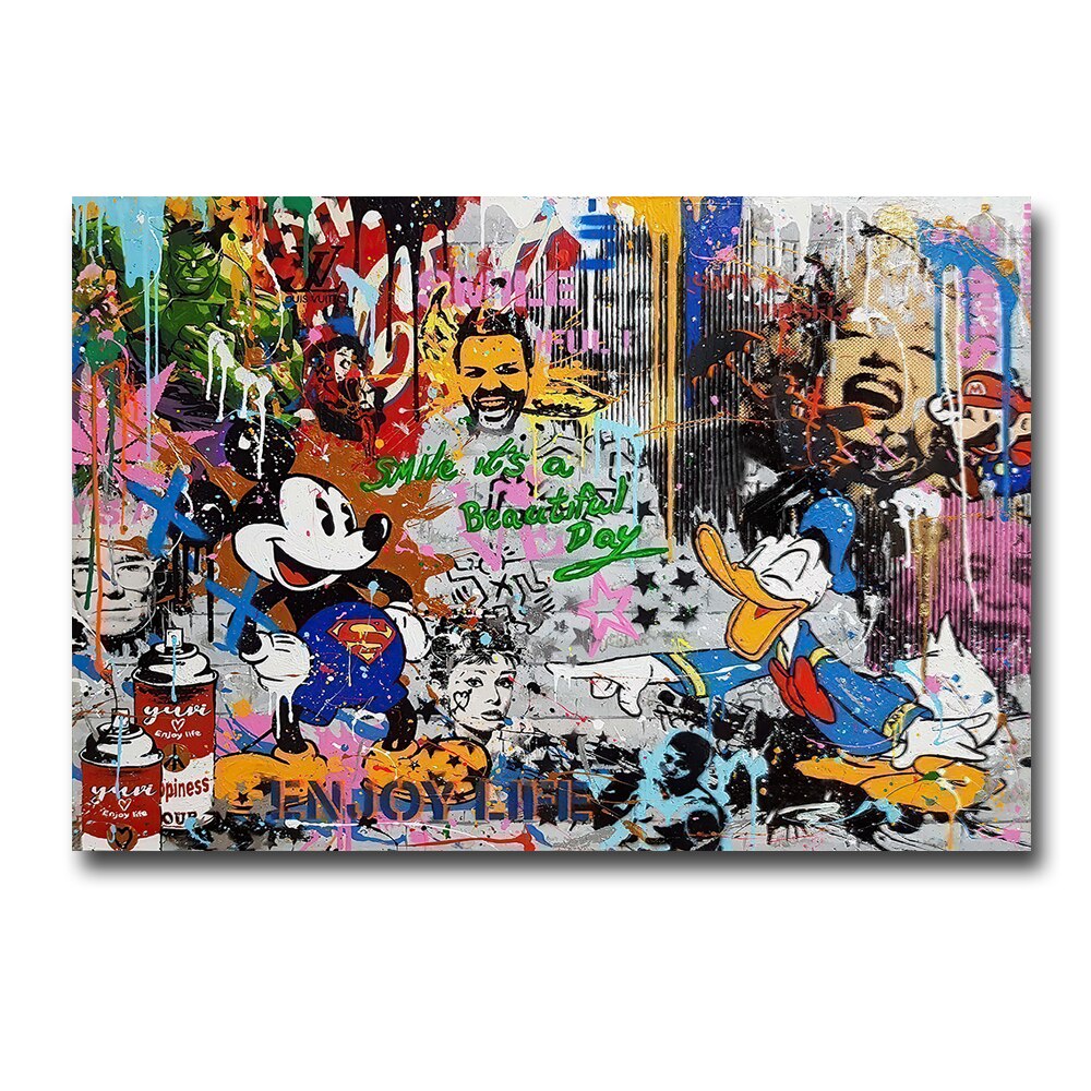 Disney Donald Duck Graffiti Art Canvas Paintings on the Wall Art Posters  and Prints Street Art Picture